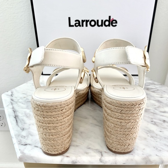 🐚 LARROUDE Rosewood Hotel Madison Espadrille Wedge Sandals Gold Seashell Charms - Picture 9 of 14